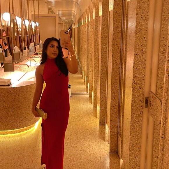 Norma Kamali Halter Turtleneck Side Slit Gown in Red - XS - Picture 2 of 3